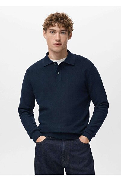 MANGO Man Mikro yapılı pamuklu polo kazak