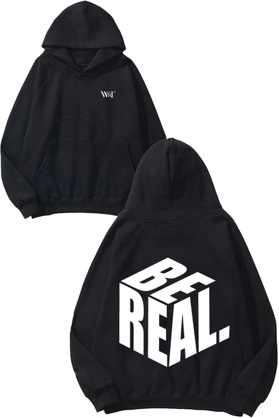 THEWERT Be Real Design Backpack Printed Black Hooded Sweatshirt