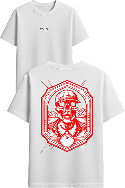 VSRN Tricou oversize alb cu imprimeu cu design de jucător de baseball cu schelet