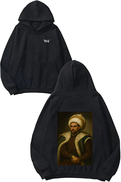 THEWERT سترة باشا رافا سيلفا ديزاين مطبوع سوداء بغطاء رأس