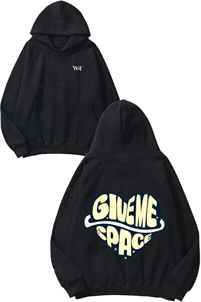 THEWERT Give Me Space Design Back Printed Black Hooded Sweatshirt