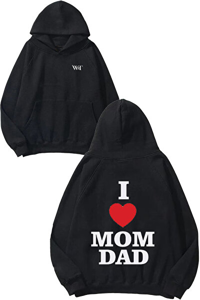 THEWERT I Love Dad Design Rucsac cu imprimeu Negru cu glugă Swea tricou