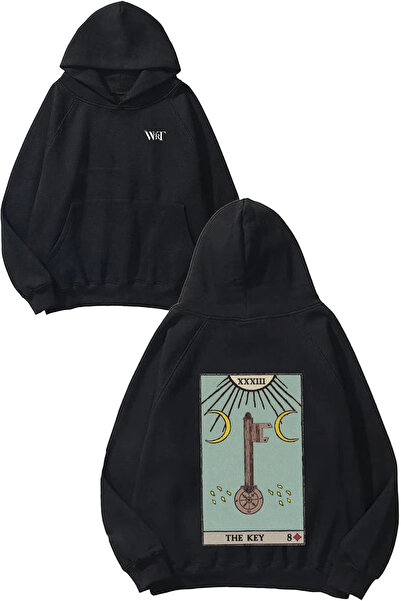 THEWERT Tarot Card the Key Design Back Printed Black Hooded Sweatshirt