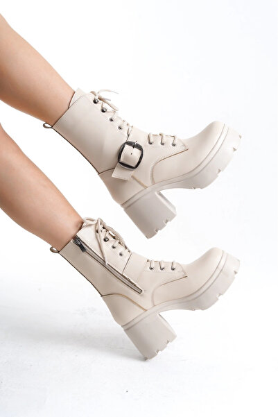 ZENGEZUR MALL Μπότες με τακούνι DRNDS Linma Beige Skin Lace-up (202113) (Μέγεθος: 37)