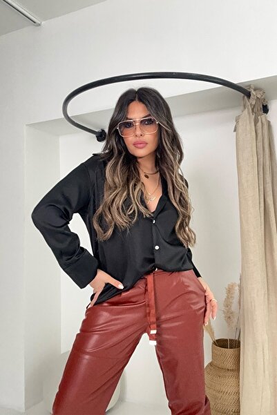 Sohotique By P Elastic Waist Jogger Leather Pants Tile