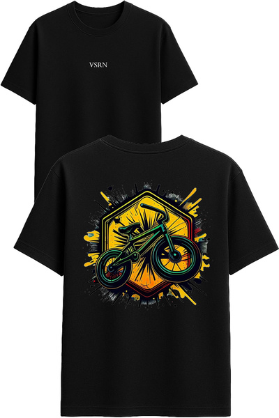 VSRN Tricou oversize negru cu imprimeu design cool de bicicletă