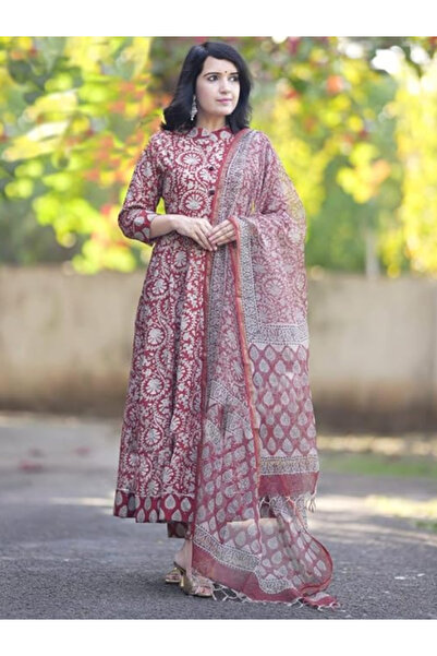 MYSMAR Red Viscose Cotton Salwar Kameez Dupatta - ALV2038 | Red