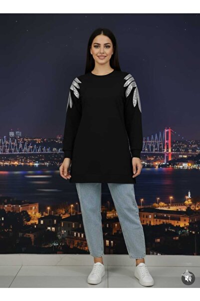 azram Τζιν ώμου και κεντημένο με πούλιες τουνίκ χιτζάμπ