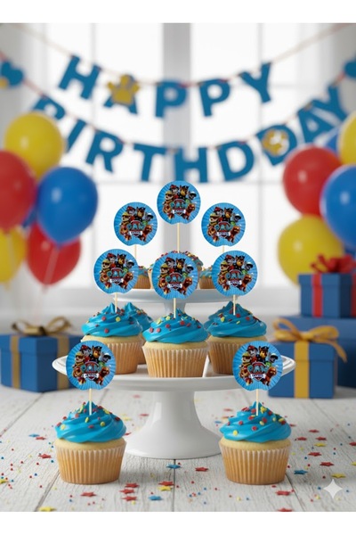 partylady 16 Adet Paw Patrol Temalı Kürdan Seti / İkramlık Süsü (16 Adet)