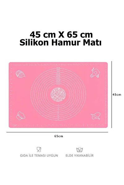 ZUZU MADE Pembe Renk Büyük Boy 45 cm X 65 cm Silikon Hamur Açma Matı