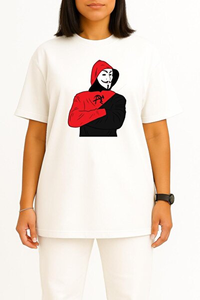 Bahriyeli Collection قصة فضفاضة تي شيرت للجنسين بتصميم هاكر، أنيمونوس، على شكل صدر