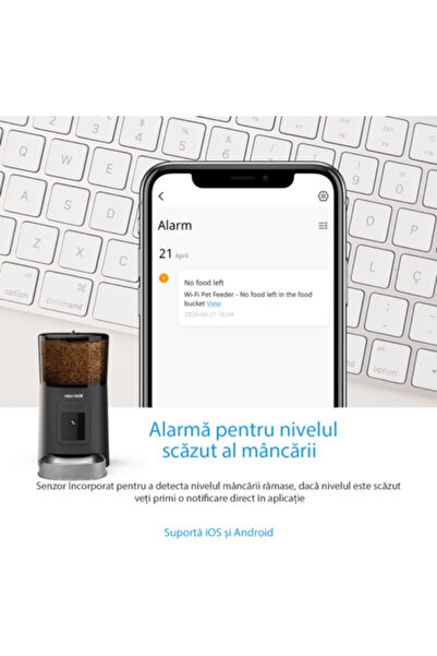 NEX Hrănitor automat pentru animale TECH cu cameră 1080P, Wi-Fi, înregistrare vocală, 6L, negru