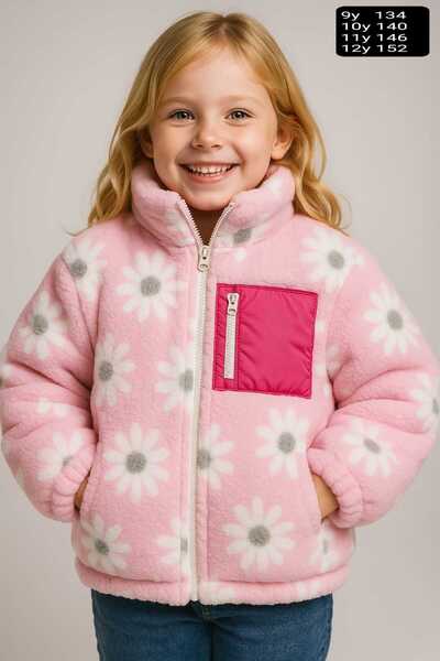 MİLAYS LİFE HOME COLLECTİON Girl's 9-11 Years Old Welsoft 3-Pocket Daisy Pattern Zippered Jacket