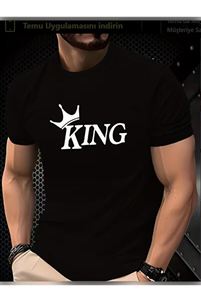 TİMİSİVA Μπλουζάκι Unisex oversized KING με τύπωμα με κοντό μανίκι ΜΑΥΡΟ
