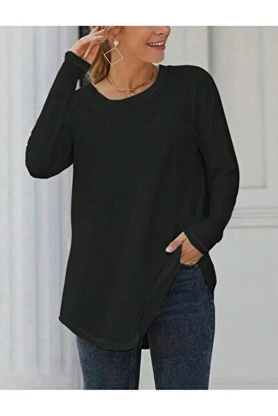 DEAG Women's Long Sleeve Round Neck Loose Two Thread Blouse