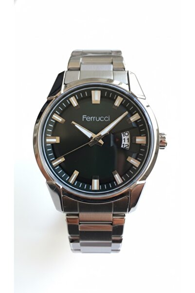 Ferrucci ساعة يد رجالية فضية اللون، مينا أسود - سوار معدني أنيق، ضمان لمدة عامين