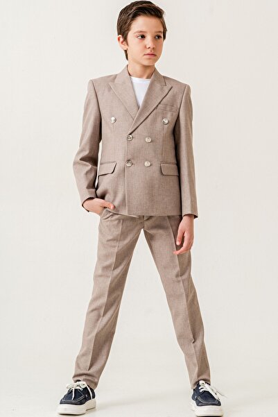 carino's kids Double-Breasted Linen Boy Suit