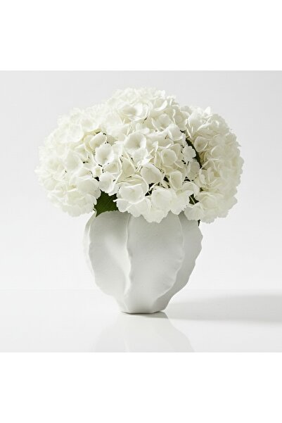 FYNDO White Ceramic Decorative Vase – Sculptural Design Flower Pot for Living Room, Table & Office Décor