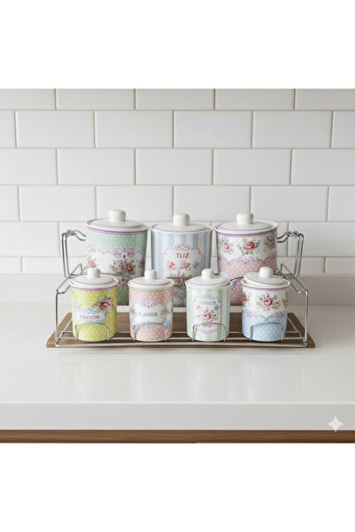 sfs elektrik BAHARATLIK 14 PARÇA PORSELEN RENKLİ DEMİR AYAKLI