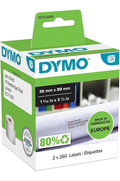 Dymo ملصقات كبيرة من LabelWriter، مقاس 36×89 مم، أسود على أبيض، 2×260 (520)