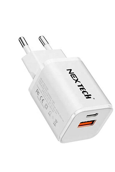NEX TECH Quick Charge 33W 2-Port Charger (USB-C + USB-A) White