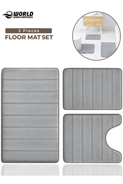 Eworld 3-Piece Bathroom Rug Set, Floor Mat with Memory Foam, Non-Slip, Extra Soft and Absorbent