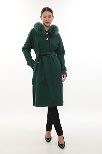 Cristina kaşe mont uzun kürklü