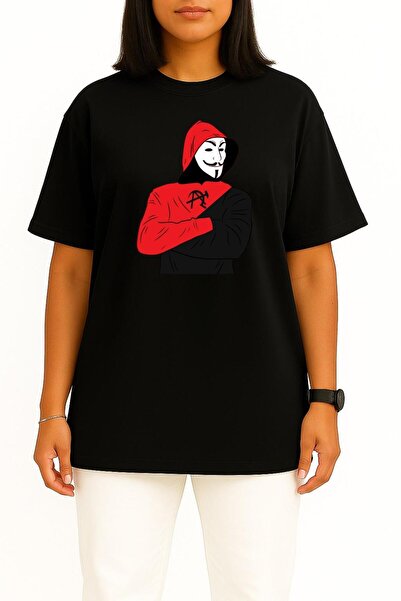 Bahriyeli Collection قصة فضفاضة تي شيرت للجنسين بتصميم هاكر، أنيمونوس، على شكل صدر