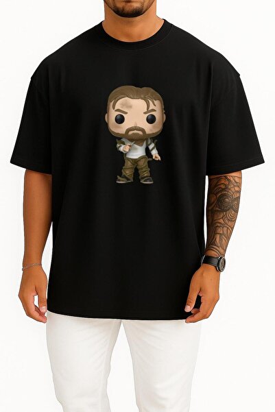 Bahriyeli Collection Tricou unisex supradimensionat cu design pentru piept Eleven Chief Hopper Funko Stranger Things