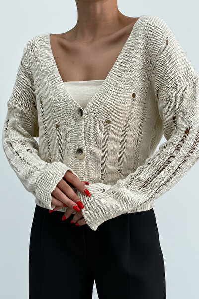 Nerth Women's Lace-Like Knit Button Detailed Knitwear Cardigan