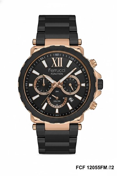 Ferrucci ساعة يد رجالية باللون النحاسي والأسود، مينا أسود - سوار معدني أنيق، ...