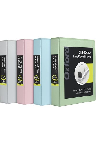 Oxford ملفات ملفات ثلاثية الحلقات على شكل حرف D، مقاس 1.5 بوصة، عبوة من 4 قطع...