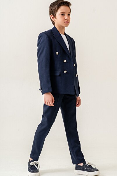 carino's kids Double-Breasted Linen Boy Suit