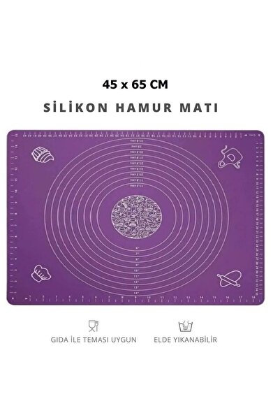 ZUZU MADE Mor Renk Büyük Boy 45 cm X 65 cm Silikon Hamur Açma Matı