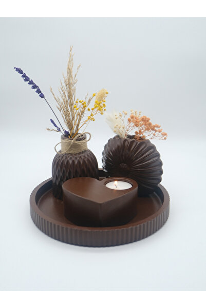 ATEŞLER HEDİYELİK طقم مزهرية وحامل شموع زخرفي بني اللون