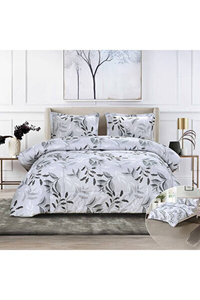 NİCE 4-piece summer duvet set floral white gray 220×230 cm