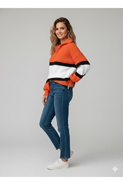 Cockatoo Pulover tricotat cu guler ridicat dungi pentru femei