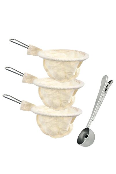 Generic 3-Pack Reusable Flannel Coffee Filter Bags with Steel Handle & 1 Stainless Steel Coffee Scoop - Han