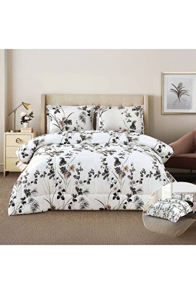 NİCE طقم لحاف صيفي مزهر باللون الأبيض والأخضر، 4 قطع، 220×230 سم