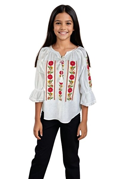 rody's forever CPF girls' blouse, white/green , 6 years old, 110 cm