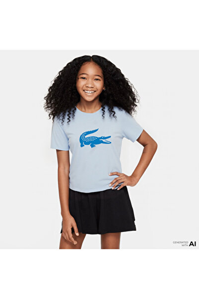 Lacoste Erkek Çocuk Bisiklet Yaka Baskılı Mavi T-Shirt