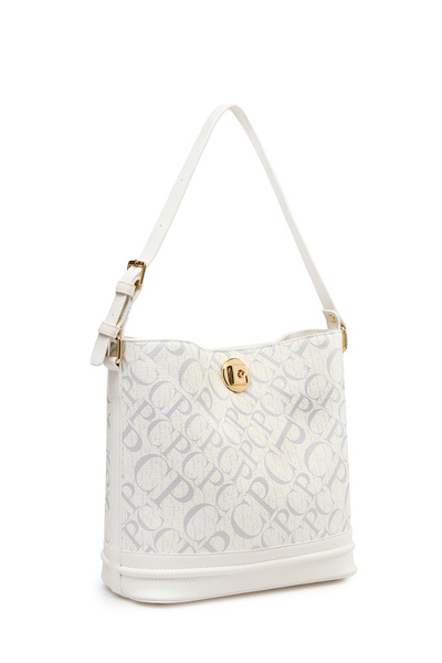 Pierre Cardin White Monogram Women's Handbag with Adjustable Strap and Lock Closure - Shoulder Bag 05Po25Y2511