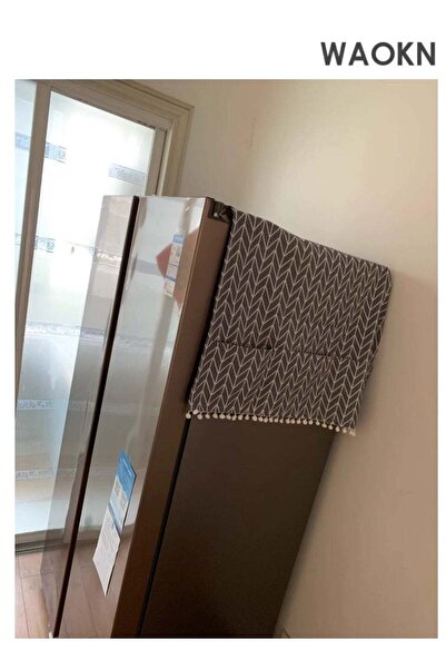 Generic WAOKN Double door refrigerator cover, dustproof cotton linen refrigerator cover with side storage p