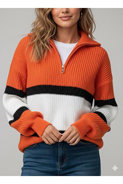 Cockatoo Pulover tricotat cu guler ridicat dungi pentru femei