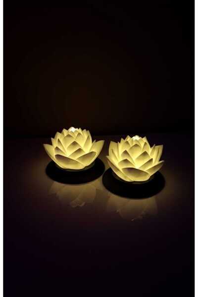 ASYDESIGN Tealight Mumluk Lotus Dekorlu Pilli Ledli 1 Adet