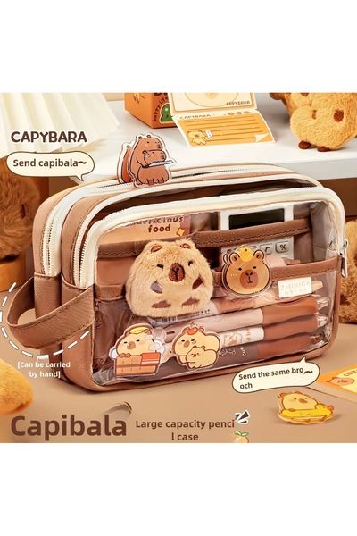 zehracatasariim حامل أقلام كابيبارا مكون من 7 أقسام (ملصق + لعبة كابيبارا + ه...