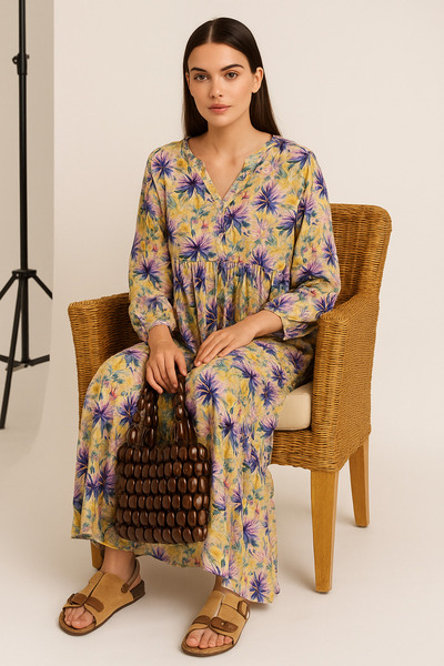 BZ BUTİK Çiçek desenli Modal kumaş yazlık elbise