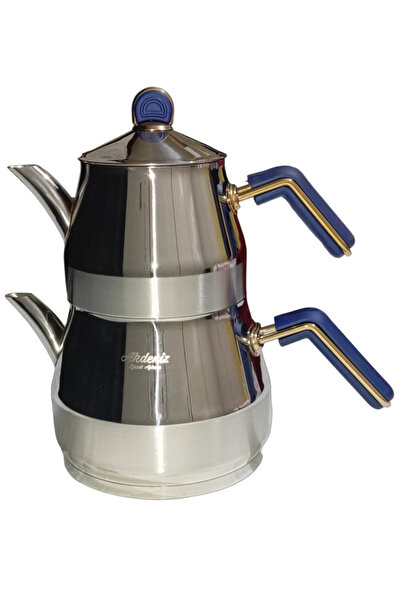 Akdeniz Elmas Aile Boyu Mavi-Altın Çaydanlık