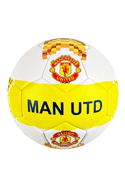Atlas Minge de fotbal cu emblemă Manchester United, piele sintetică, 23 cm, Galben/Alb