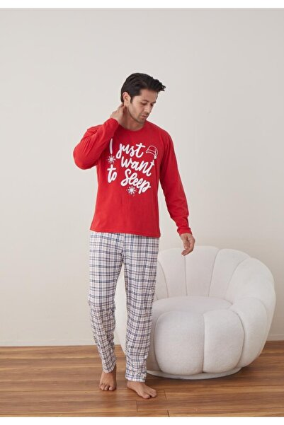 TOSKI Men's Christmas Pajamas Long Pants Long Sleeve, Red, To Sleep